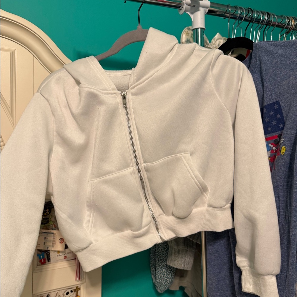 SHEIN White Kids Hooded Zip-Up Sweatshirt